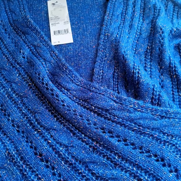 NWT NY Collection Blue Faux Wrap Front Sweater - Size XL - V Neck - Picture 3 of 10